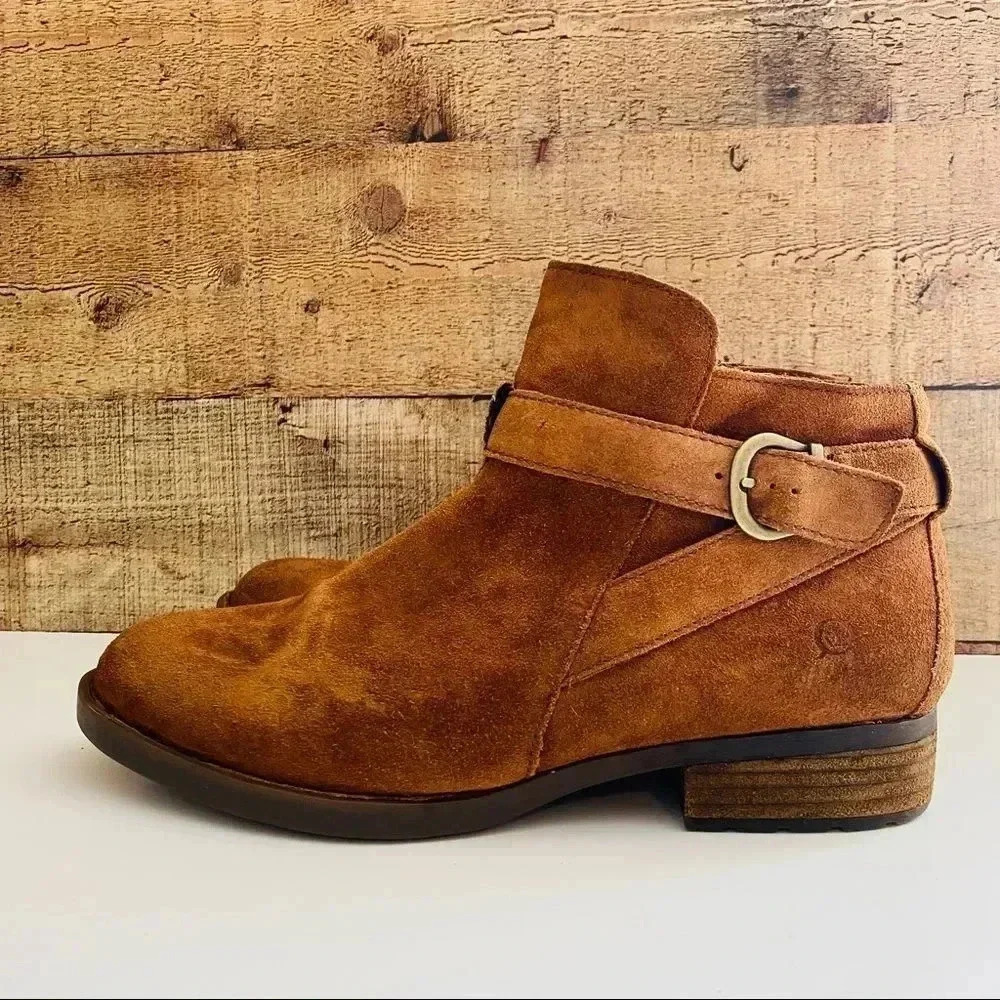 NWOT Born Jorgette Suede Distressed Boho Buckle Ankle Booties